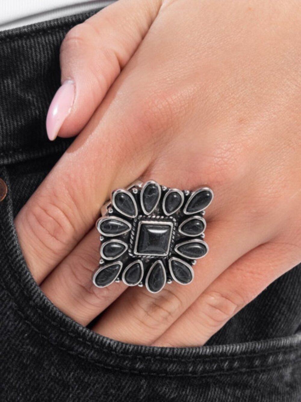 Elegant Silver and Black Statement Ring